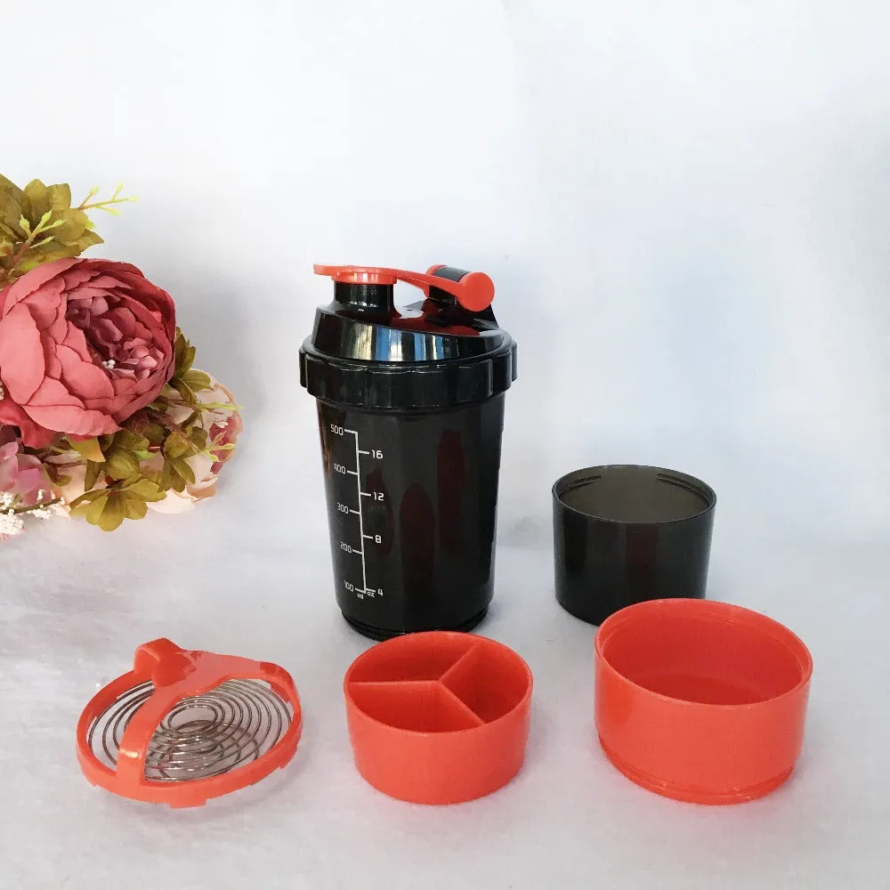 Protein shaker Bottle With 3 Layers - Black,Green,Purple,Red,White