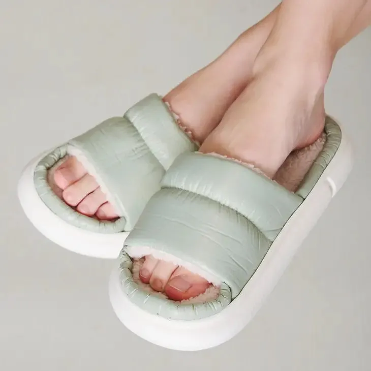 Puff Open Toe Faux Fur Slippers