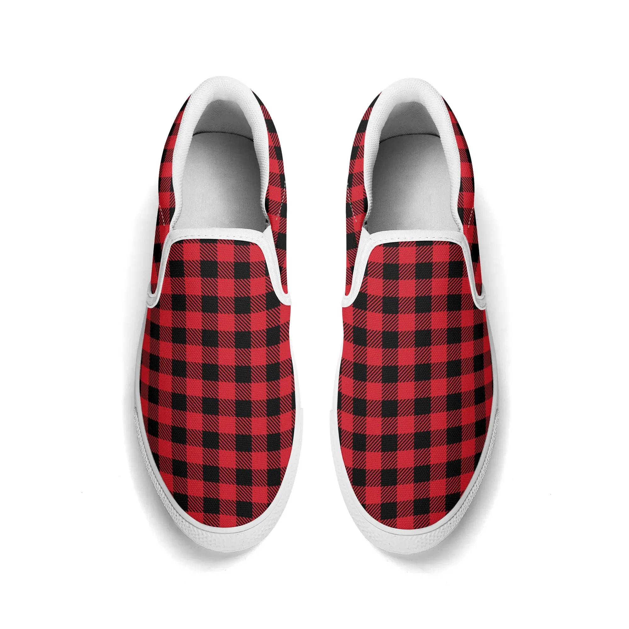 Red Buffalo Plaid Mens Canvas Slip On Shoes