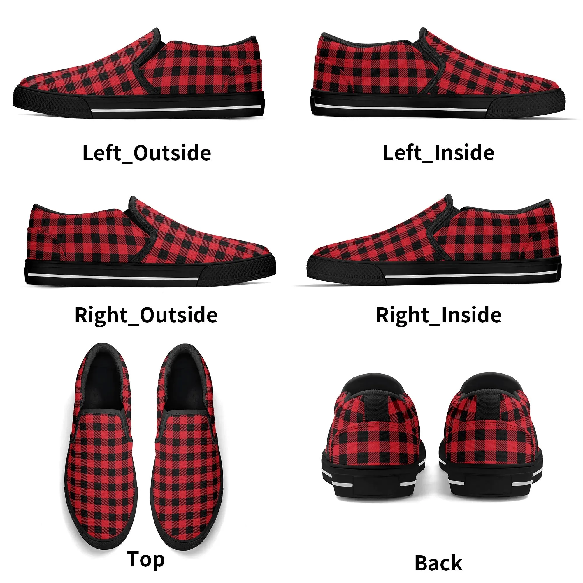 Red Buffalo Plaid Mens Canvas Slip On Shoes