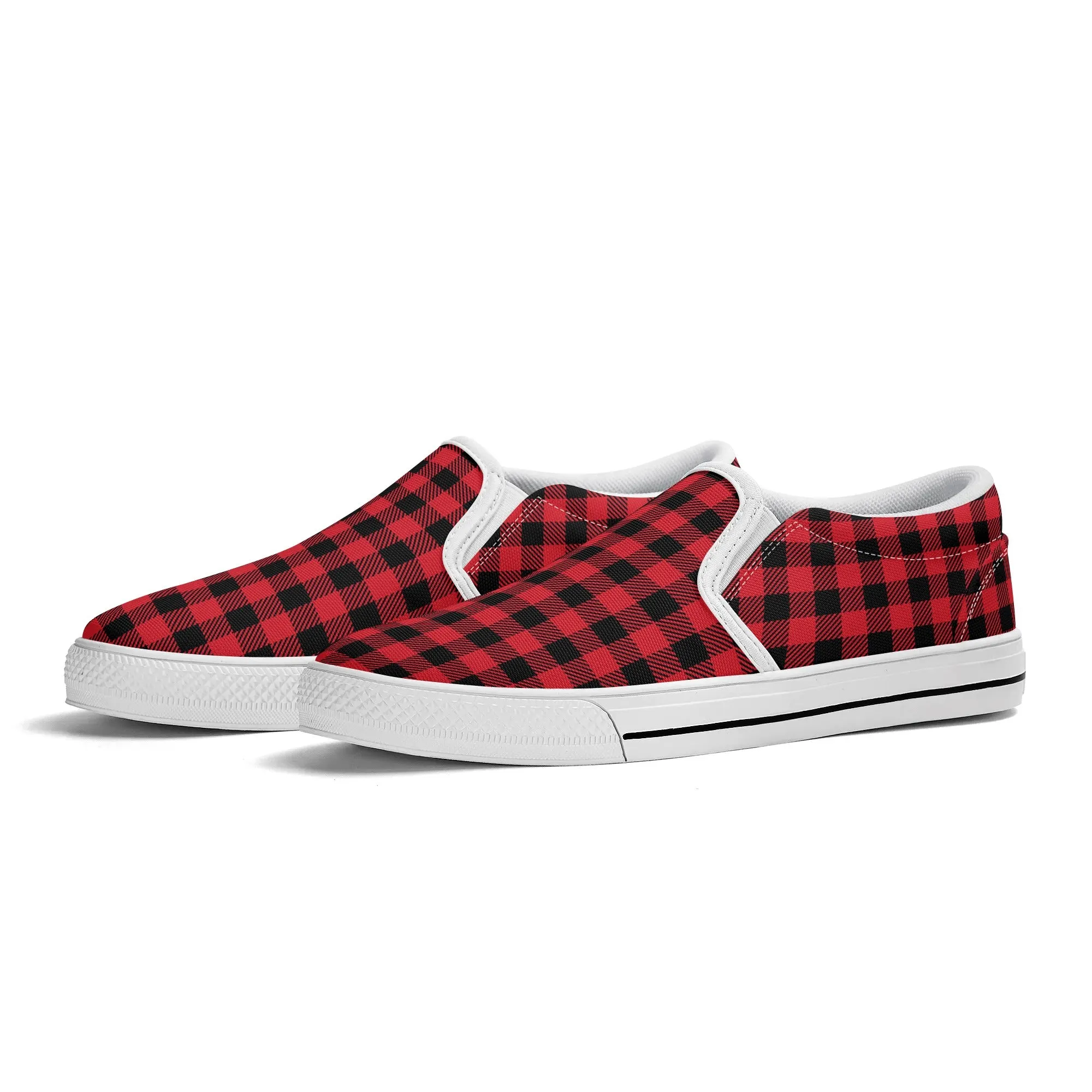 Red Buffalo Plaid Mens Canvas Slip On Shoes
