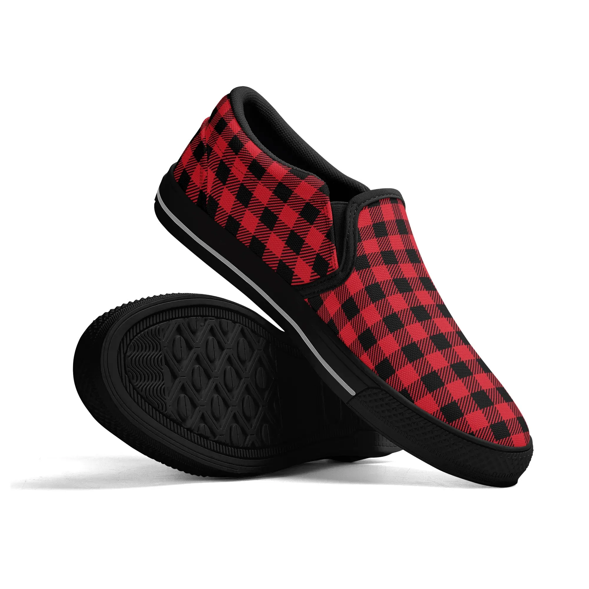 Red Buffalo Plaid Mens Canvas Slip On Shoes
