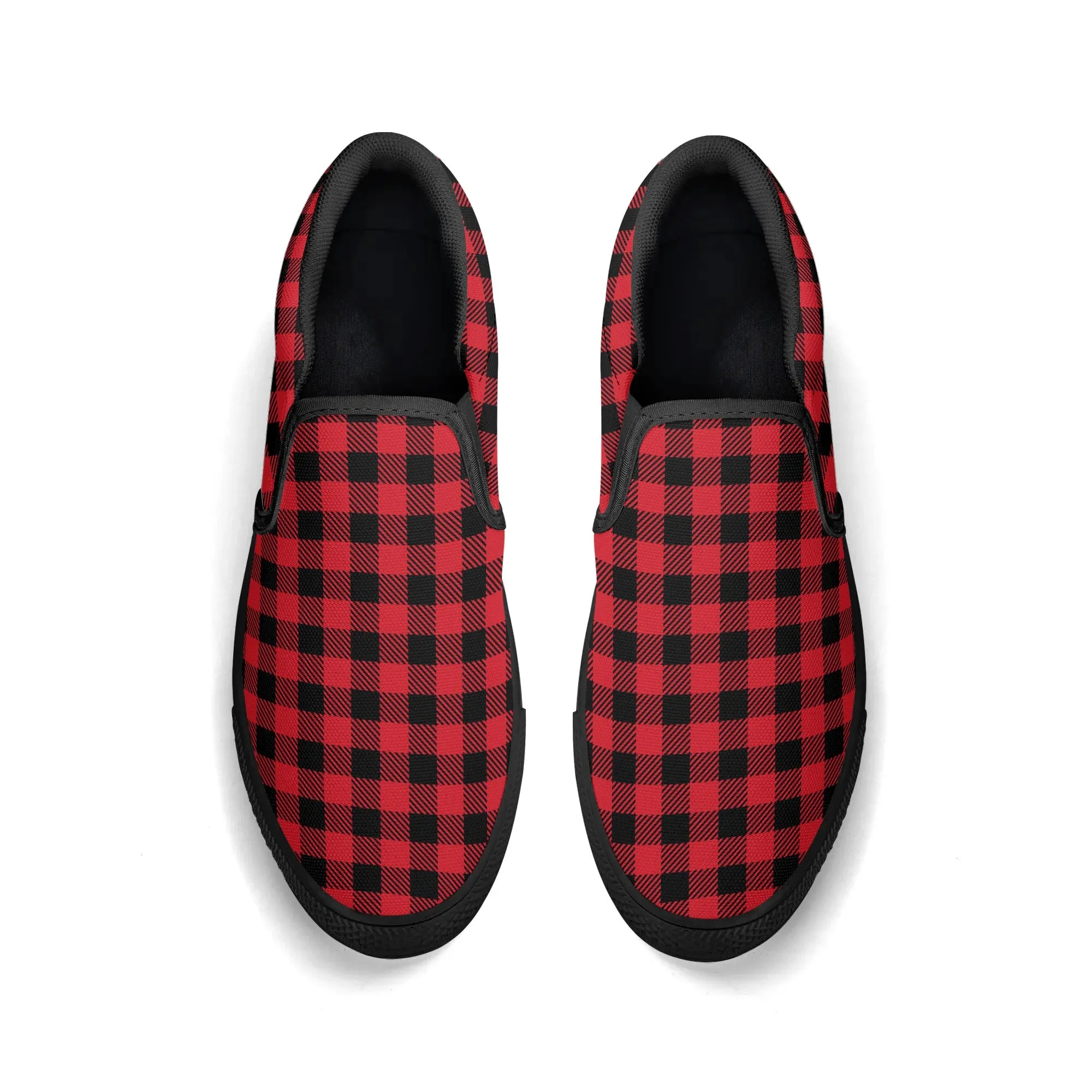 Red Buffalo Plaid Mens Canvas Slip On Shoes