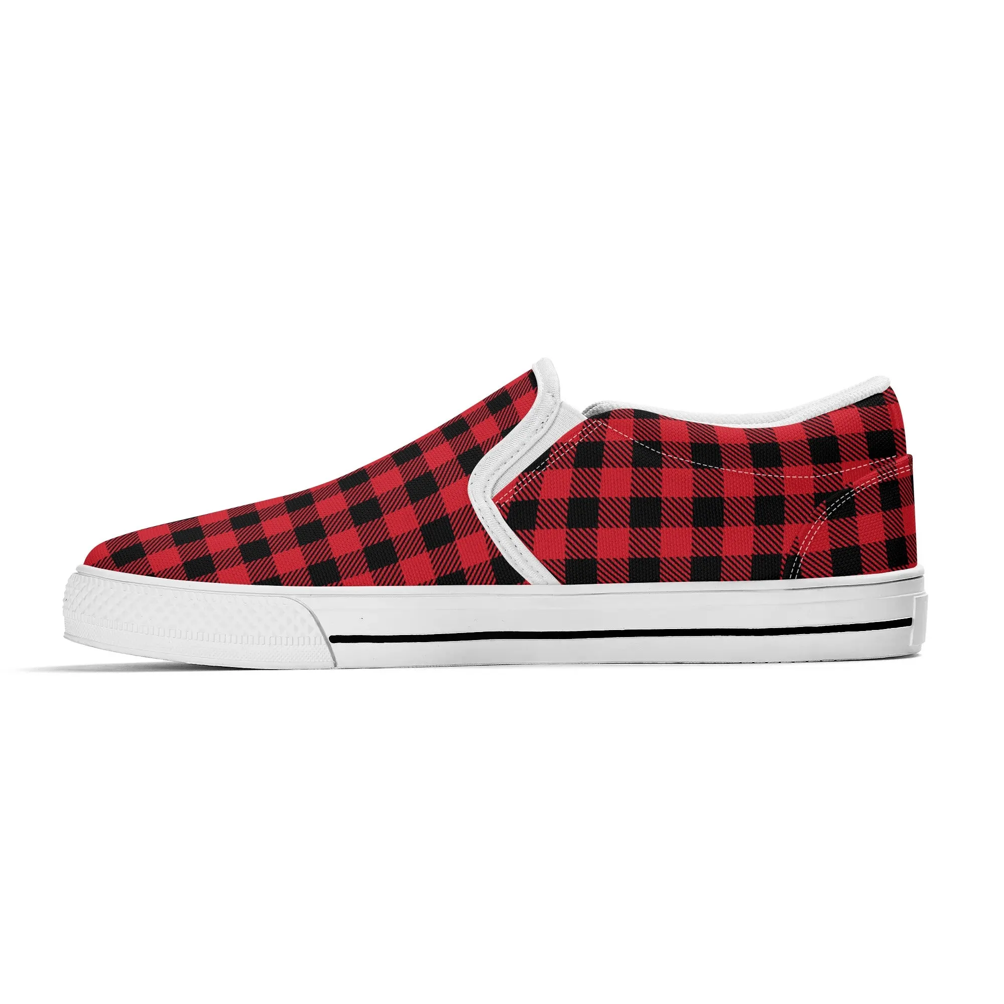 Red Buffalo Plaid Mens Canvas Slip On Shoes