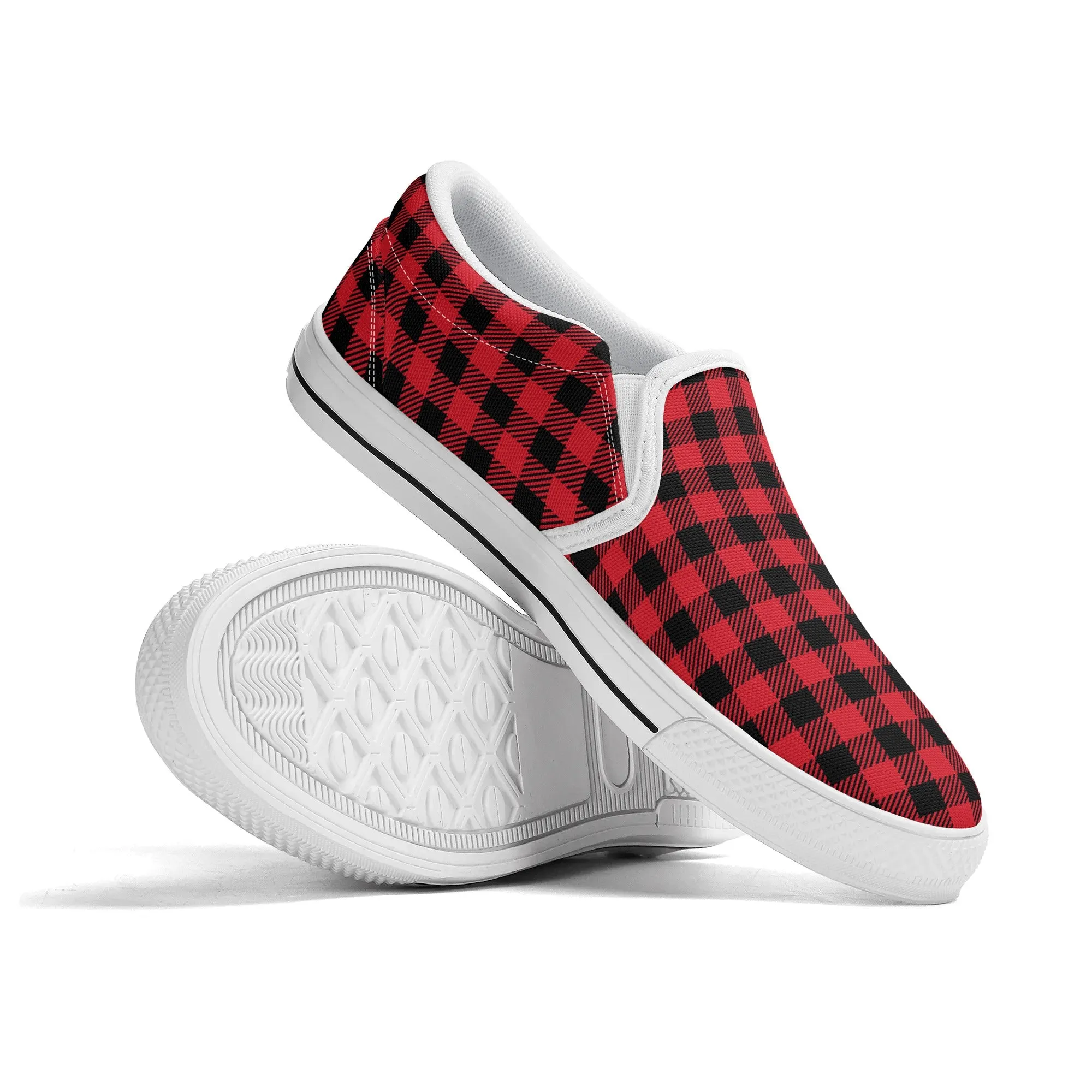 Red Buffalo Plaid Mens Canvas Slip On Shoes