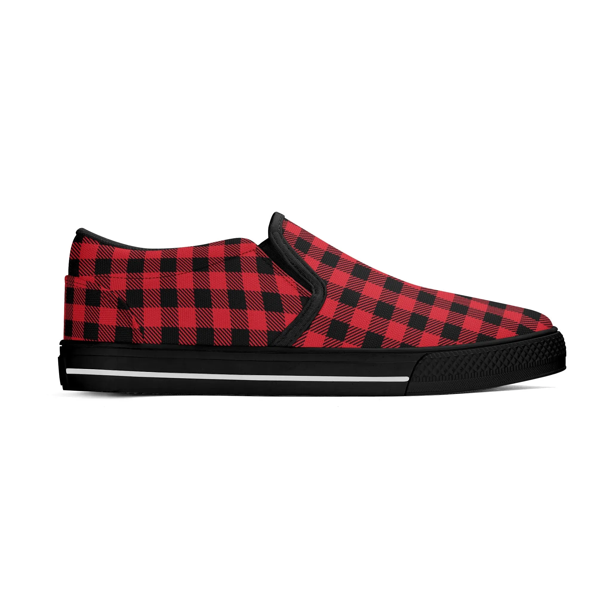 Red Buffalo Plaid Mens Canvas Slip On Shoes