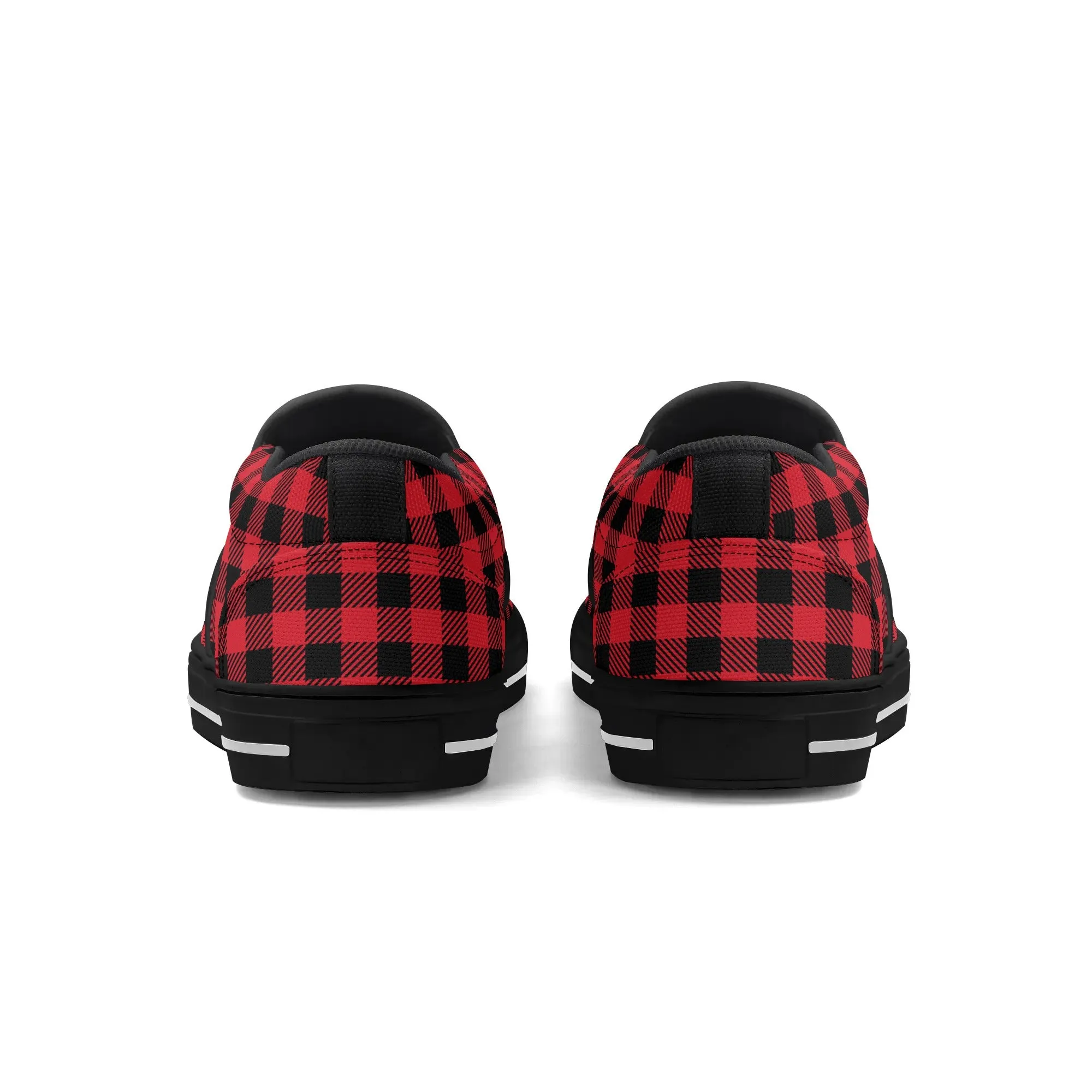 Red Buffalo Plaid Mens Canvas Slip On Shoes