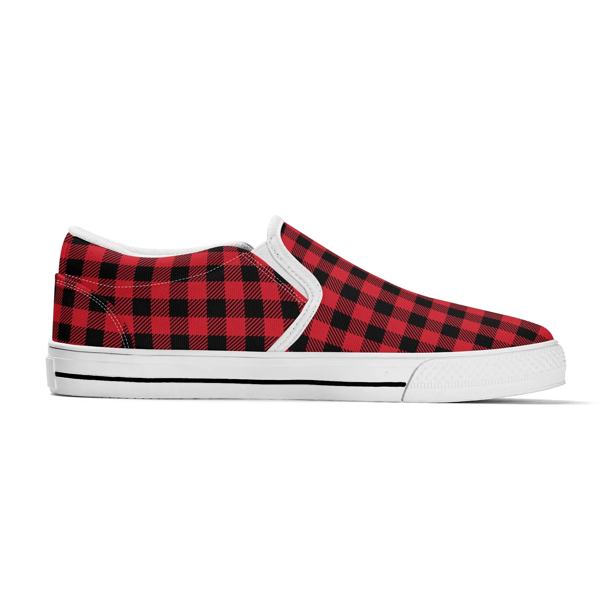 Red Buffalo Plaid Mens Canvas Slip On Shoes