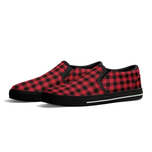 Red Buffalo Plaid Mens Canvas Slip On Shoes