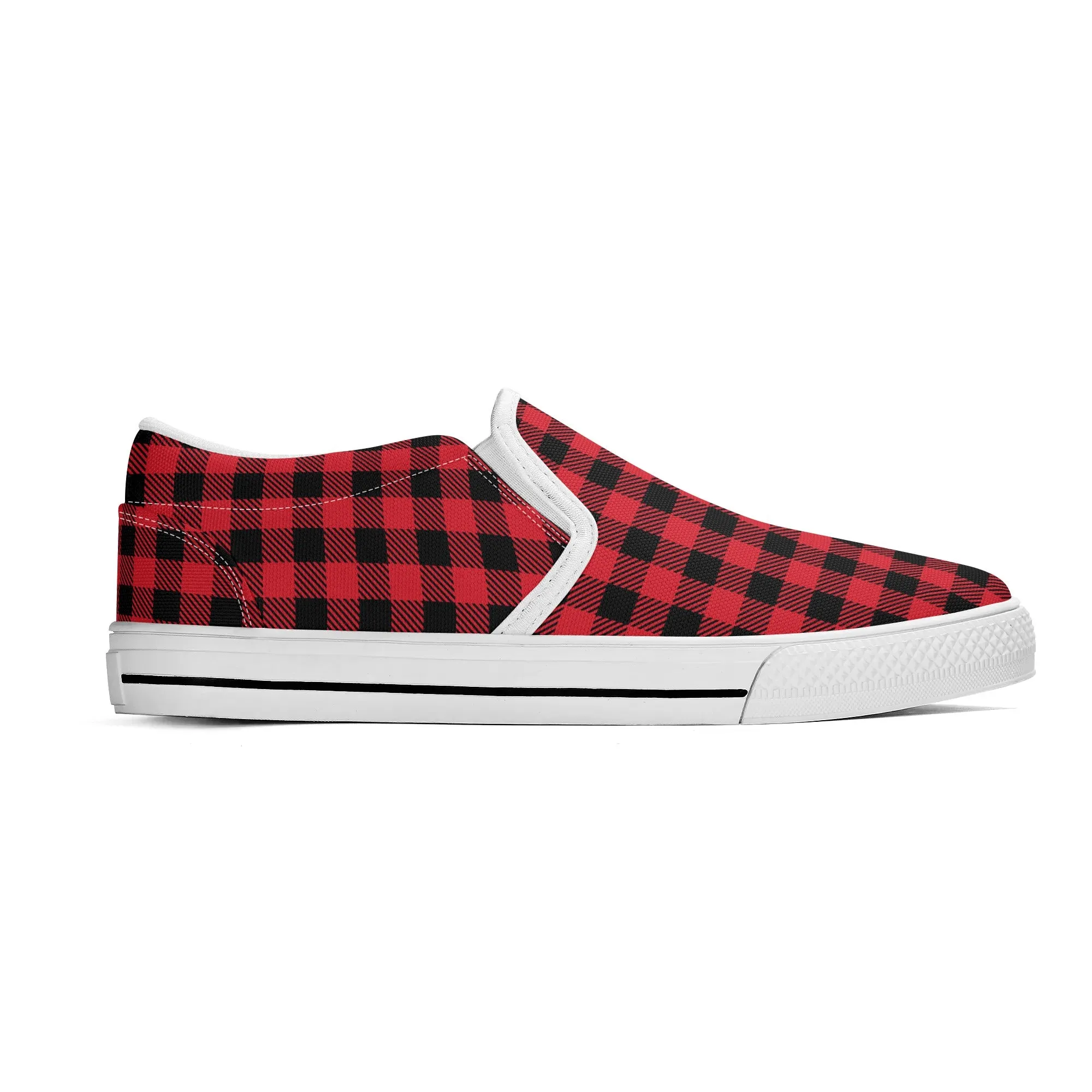 Red Buffalo Plaid Mens Canvas Slip On Shoes