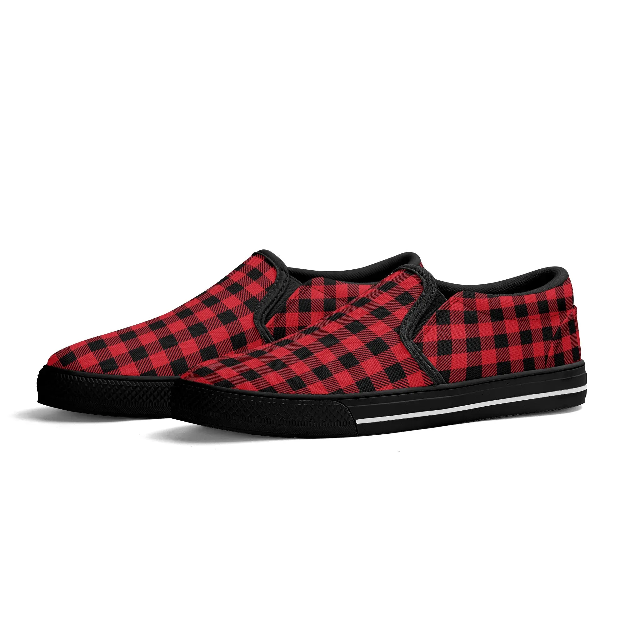 Red Buffalo Plaid Mens Canvas Slip On Shoes