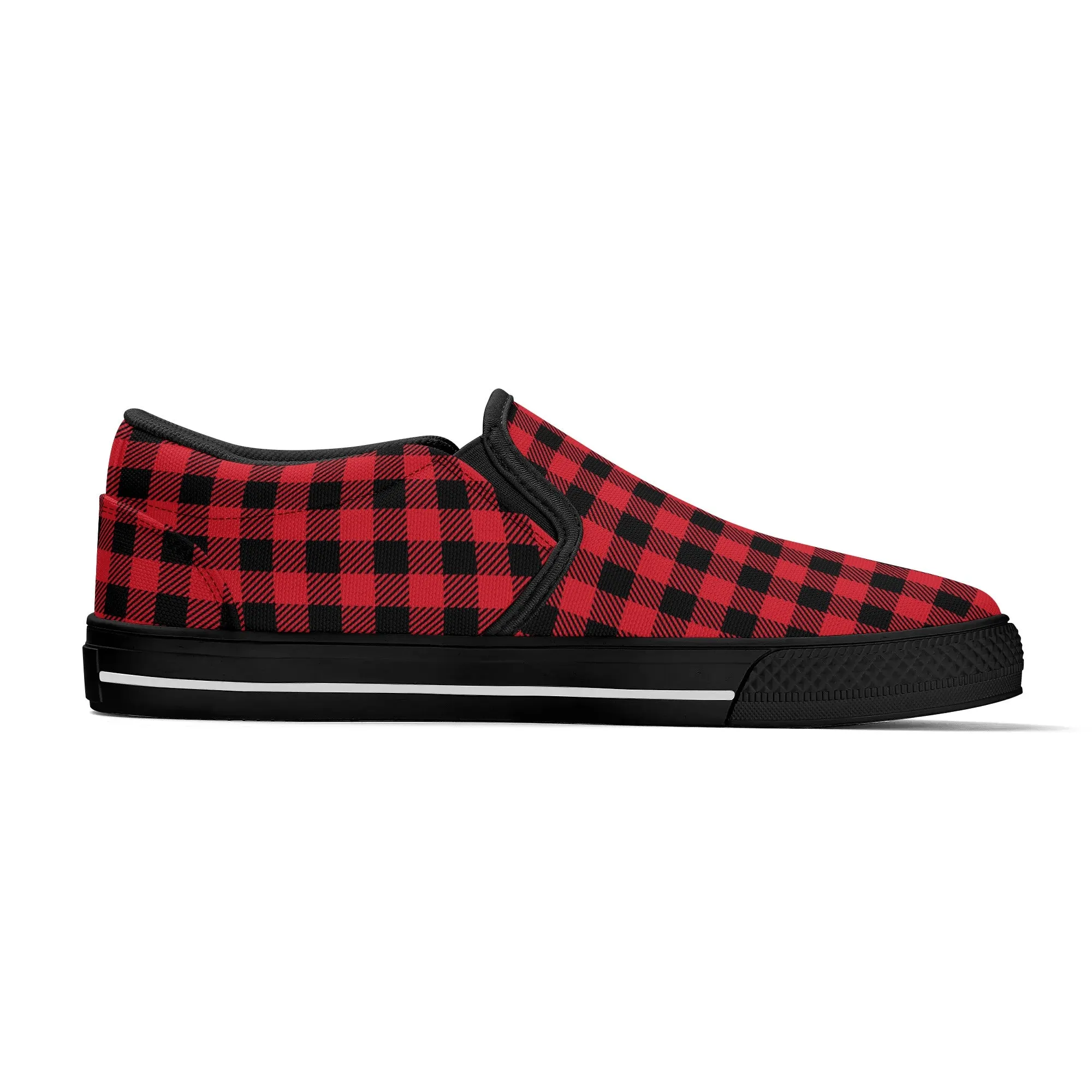 Red Buffalo Plaid Mens Canvas Slip On Shoes