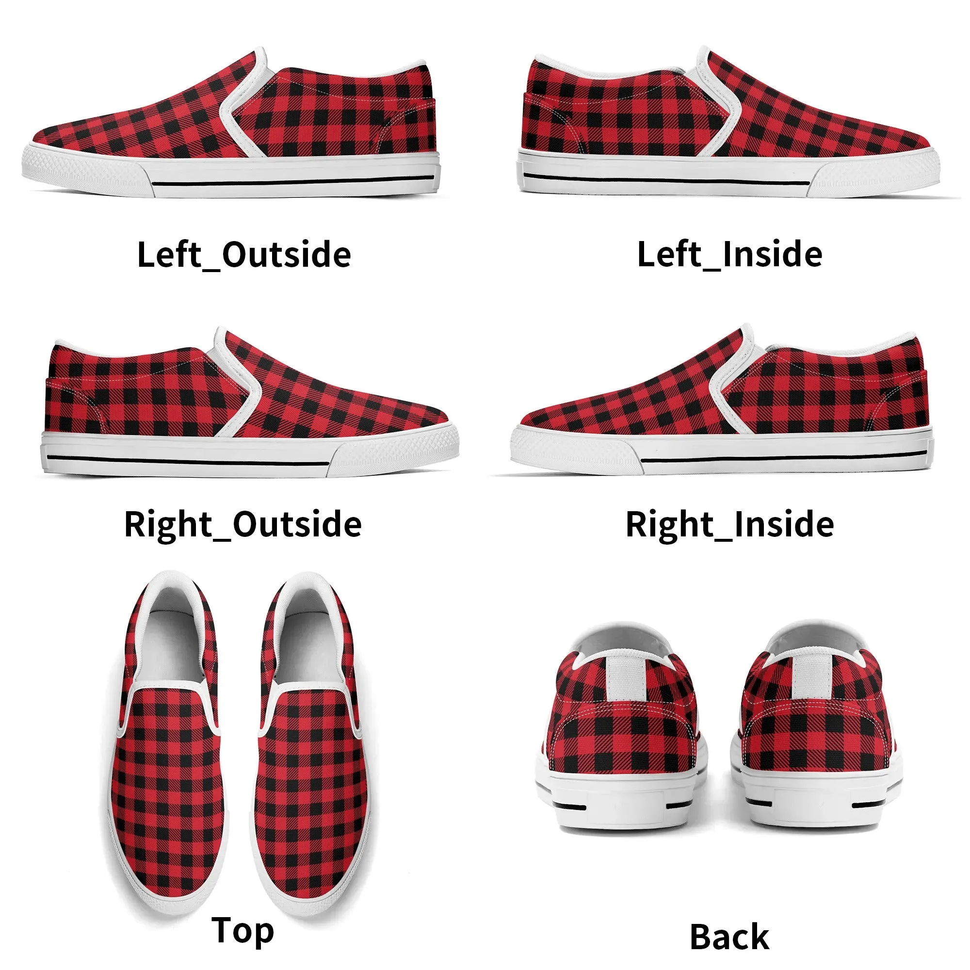 Red Buffalo Plaid Mens Canvas Slip On Shoes