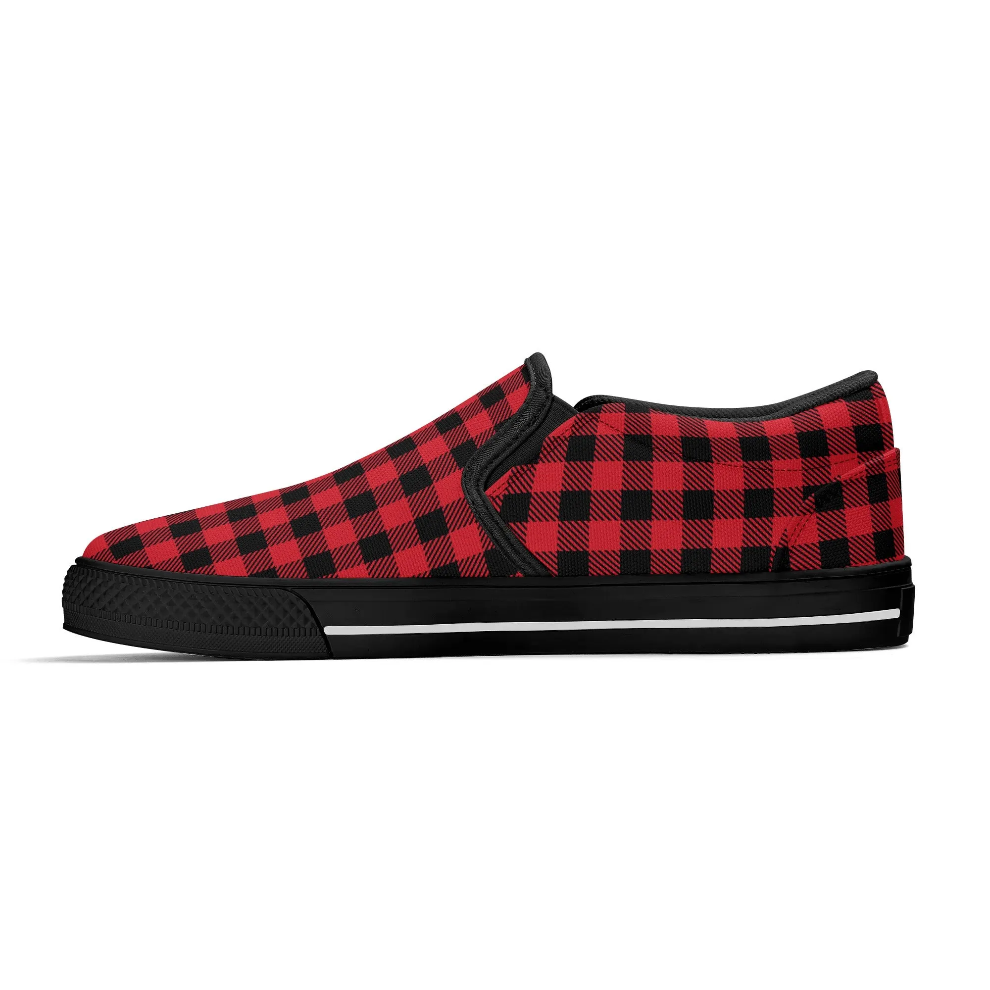 Red Buffalo Plaid Mens Canvas Slip On Shoes