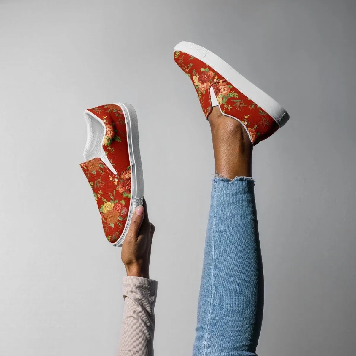 Red Floral Women’s Slip-On Shoes