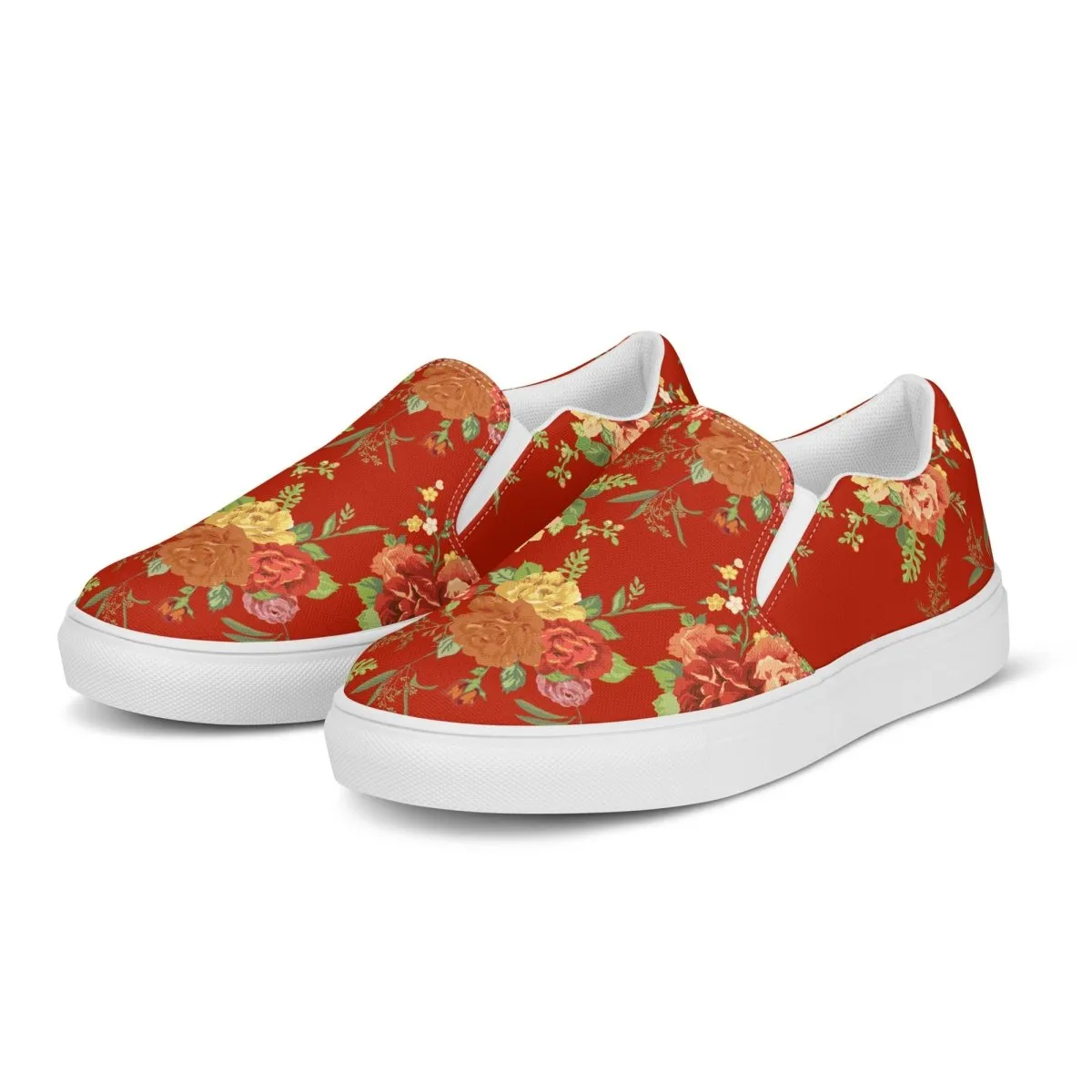 Red Floral Women’s Slip-On Shoes
