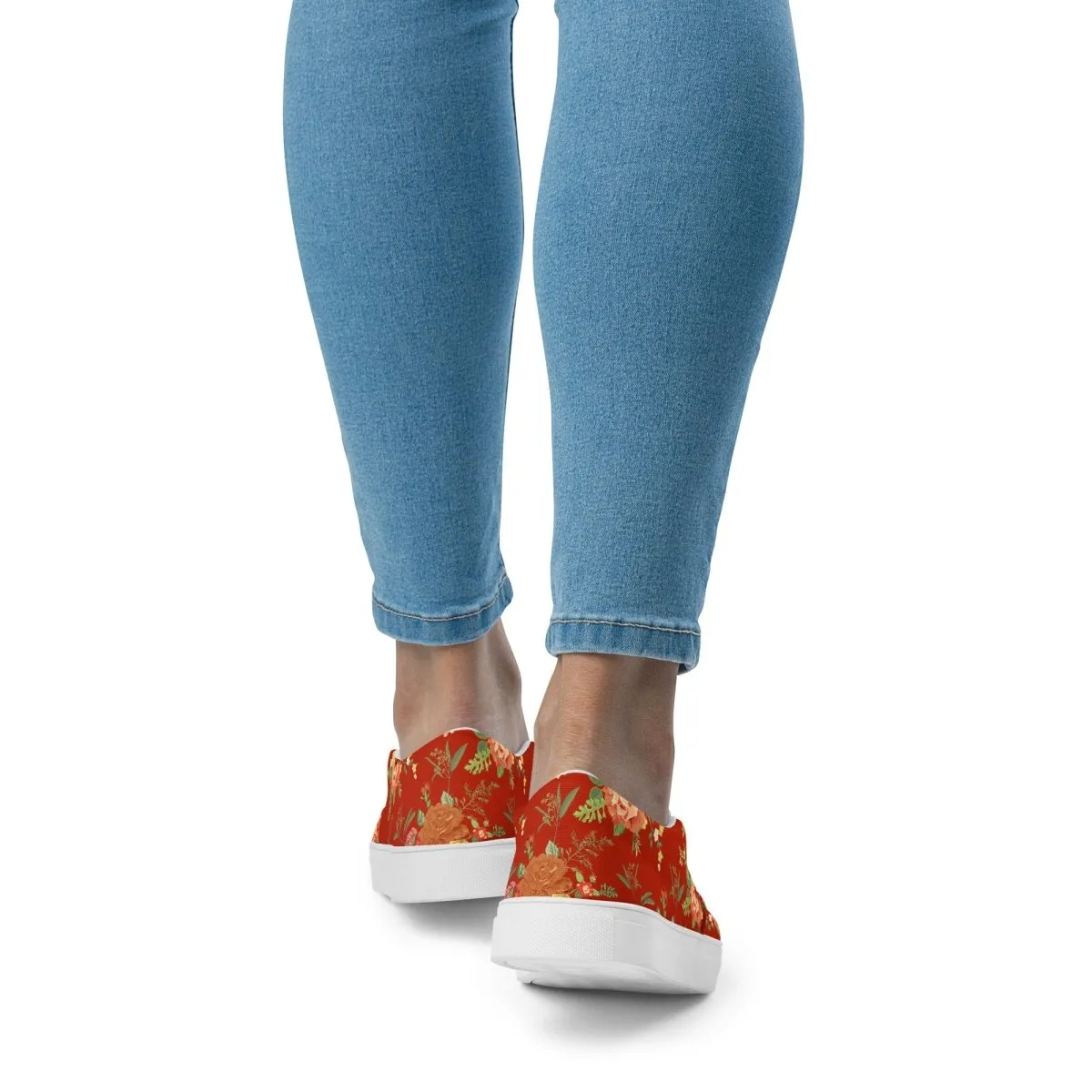 Red Floral Women’s Slip-On Shoes