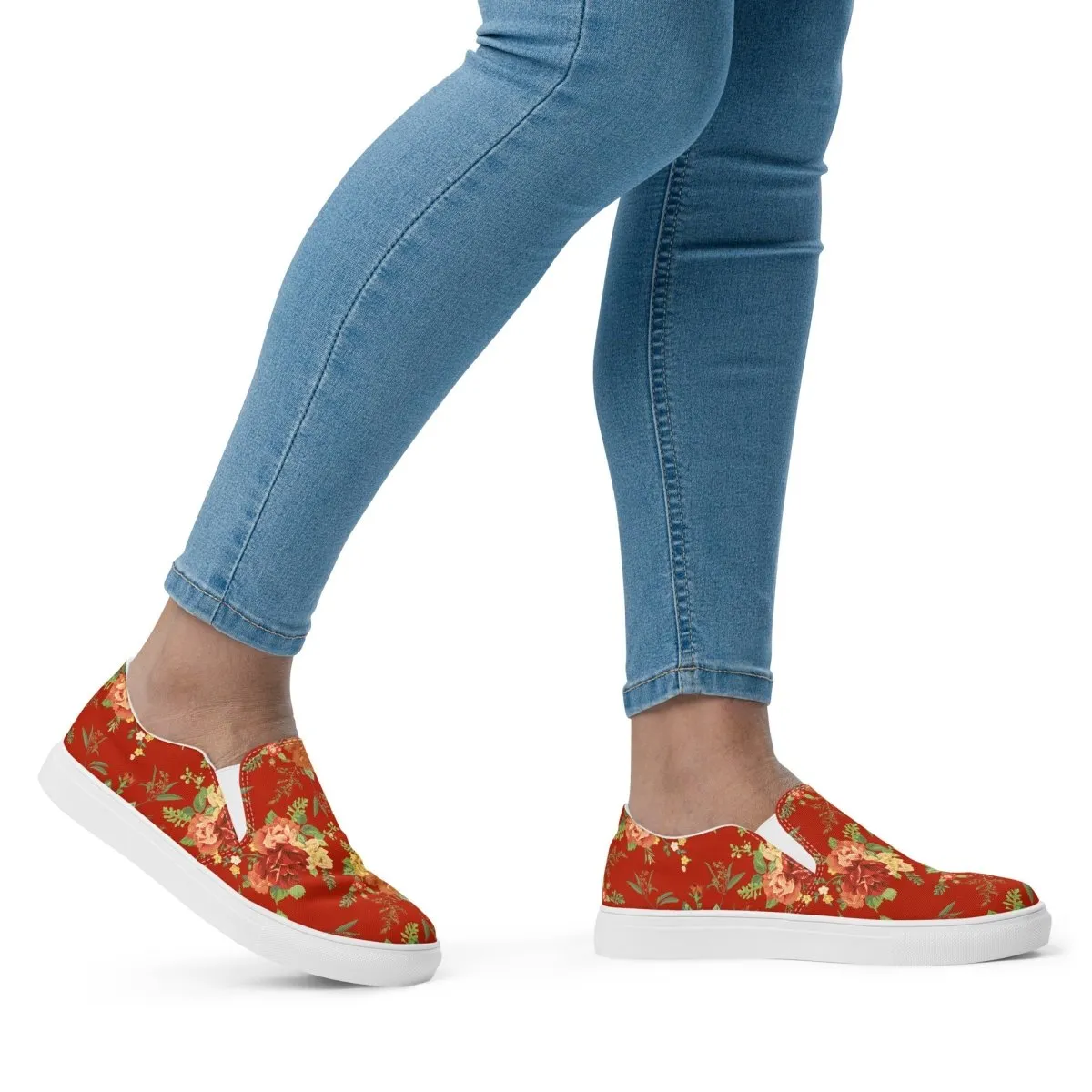 Red Floral Women’s Slip-On Shoes
