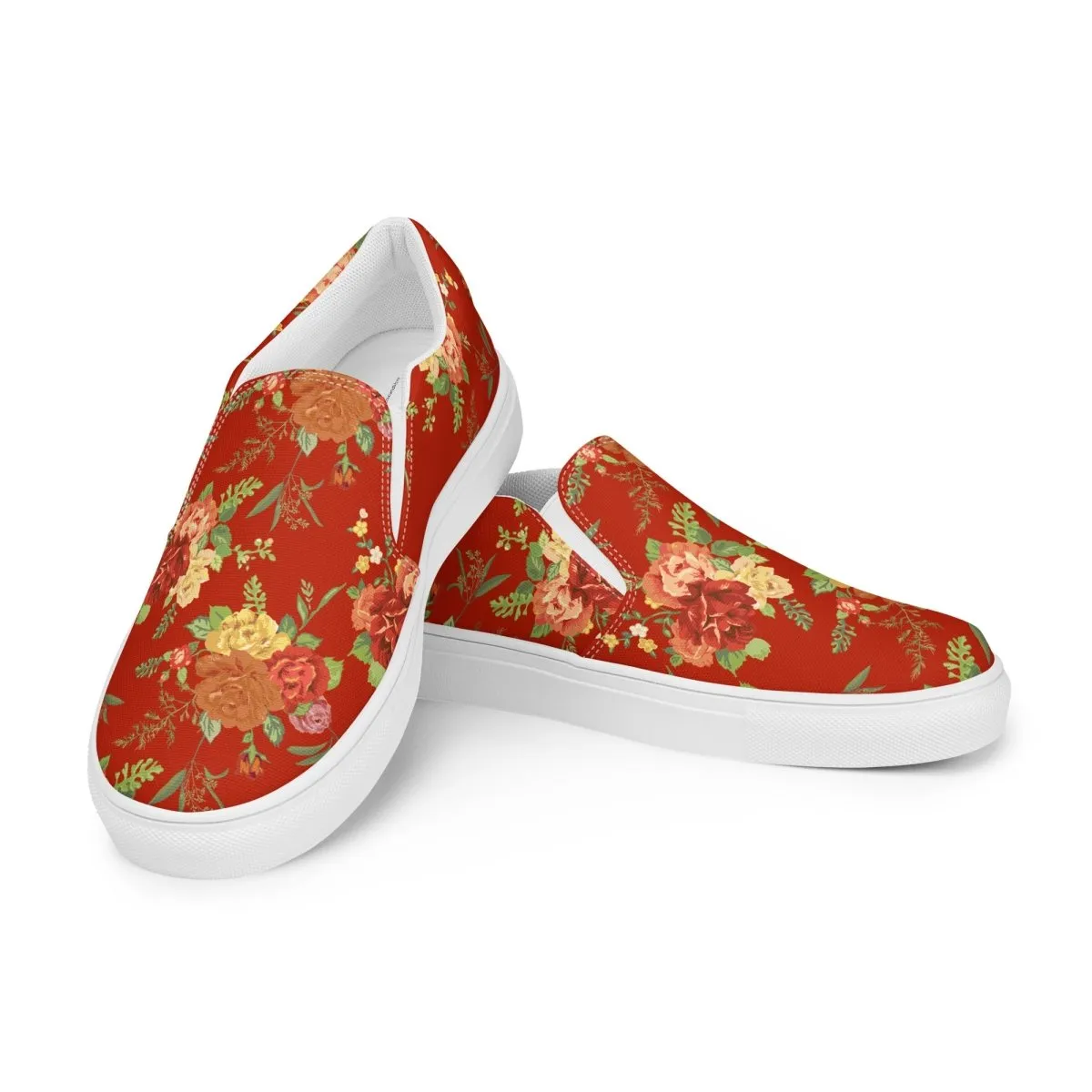 Red Floral Women’s Slip-On Shoes