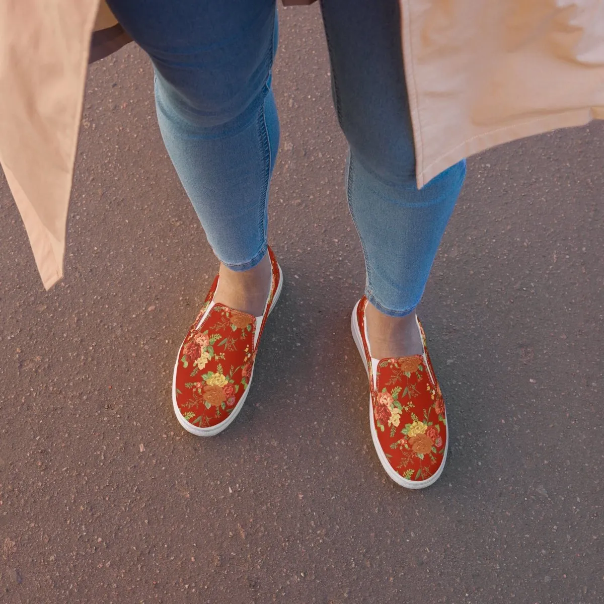 Red Floral Women’s Slip-On Shoes