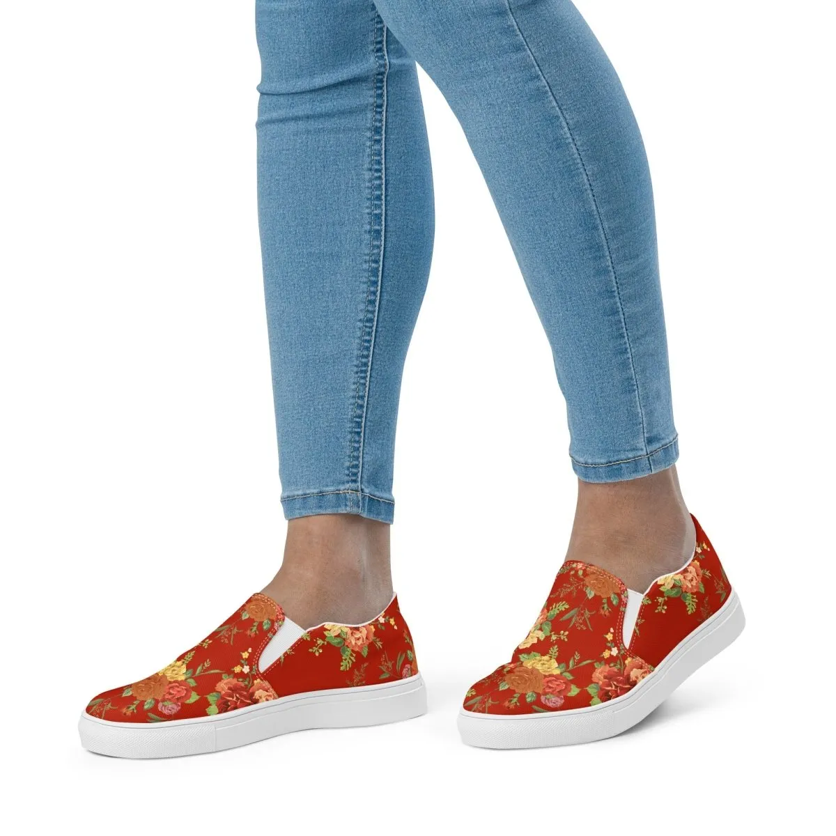 Red Floral Women’s Slip-On Shoes