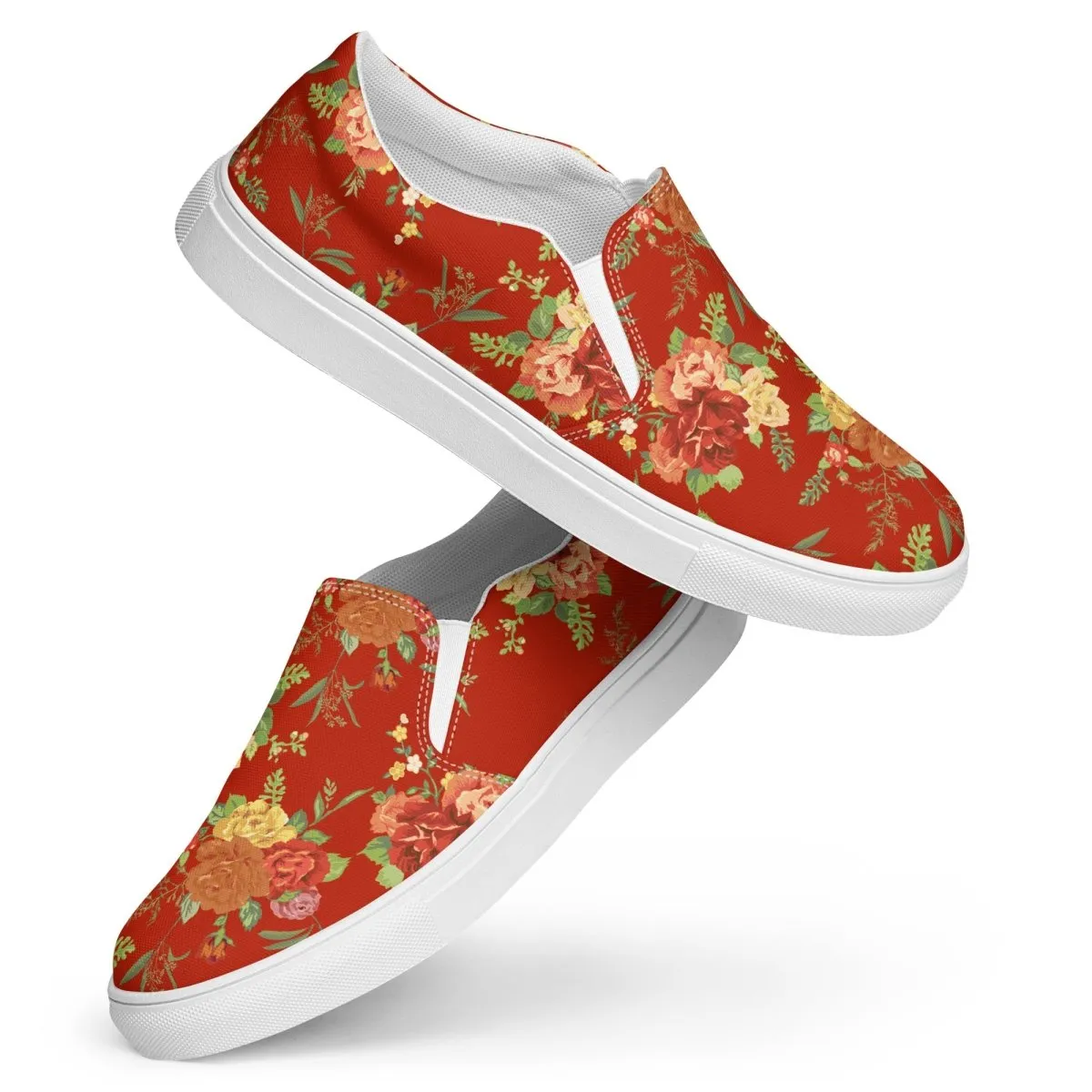 Red Floral Women’s Slip-On Shoes