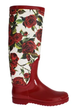 Red Roses Women's Designer Rubber Rain Boots
