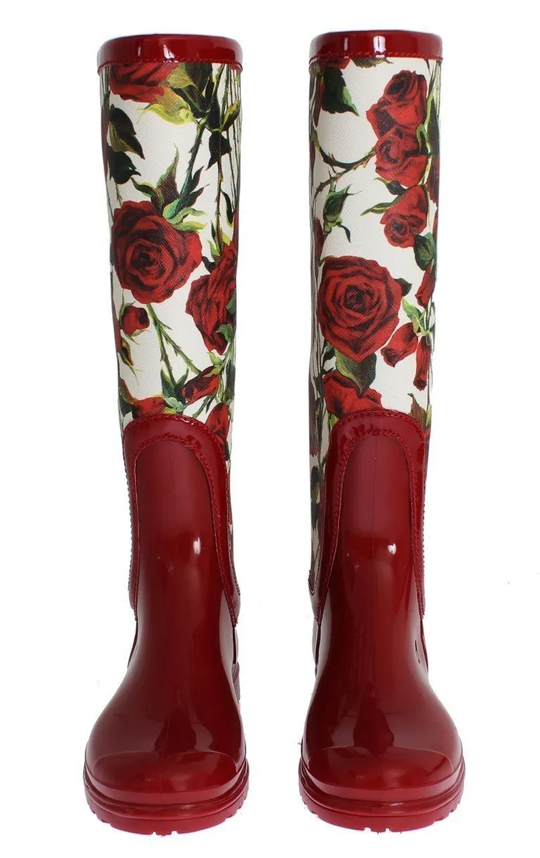 Red Roses Women's Designer Rubber Rain Boots