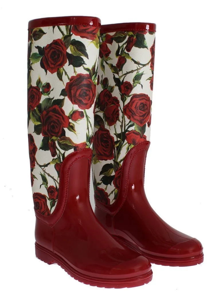 Red Roses Women's Designer Rubber Rain Boots