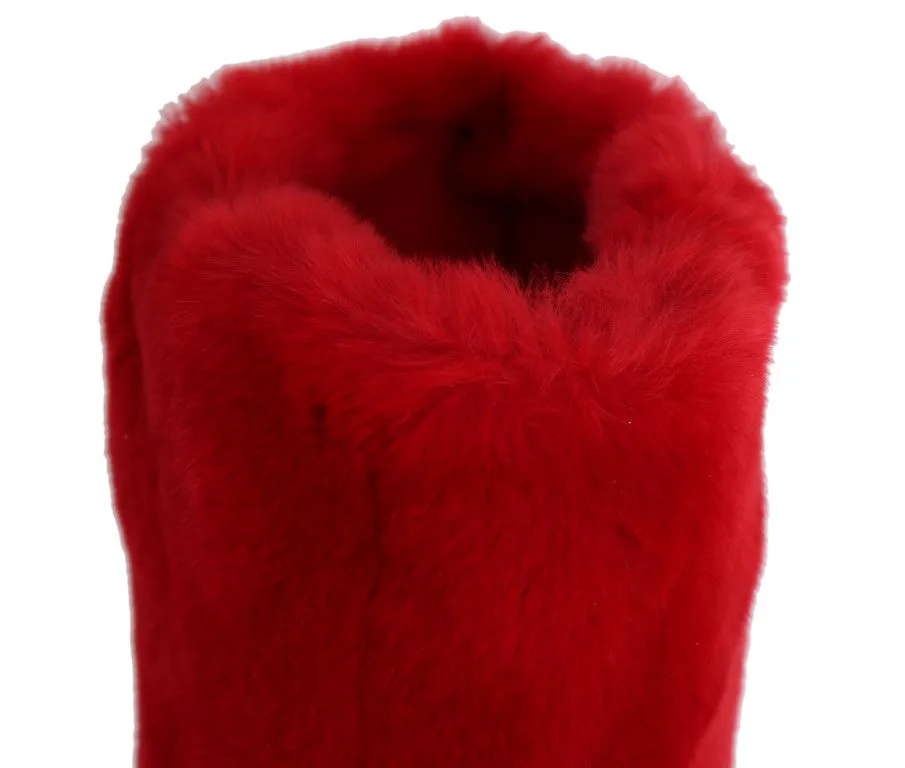 Red Rubber Lapin Fur Rain Boots