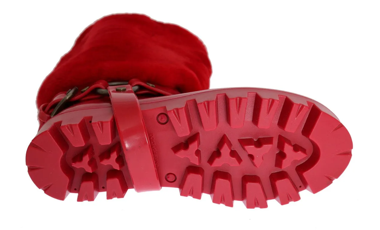 Red Rubber Lapin Fur Rain Boots