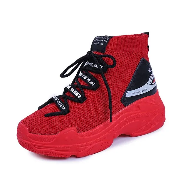 Red Shark Sneakers Women Men High Top Breathable Flat Platform Shoes Women Casual Socks Shoes Chunky Sneakers Men And Women
