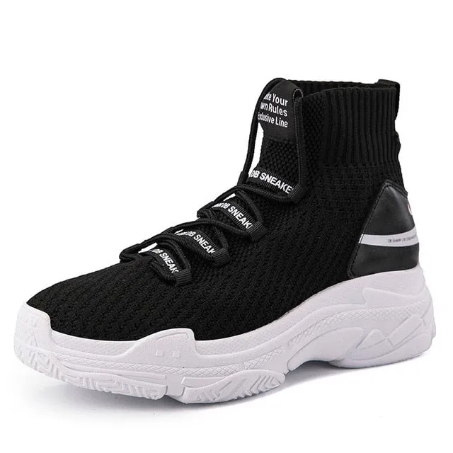 Red Shark Sneakers Women Men High Top Breathable Flat Platform Shoes Women Casual Socks Shoes Chunky Sneakers Men And Women