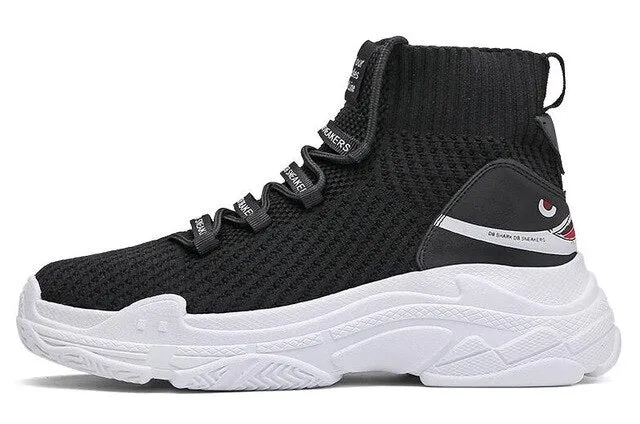 Red Shark Sneakers Women Men High Top Breathable Flat Platform Shoes Women Casual Socks Shoes Chunky Sneakers Men And Women