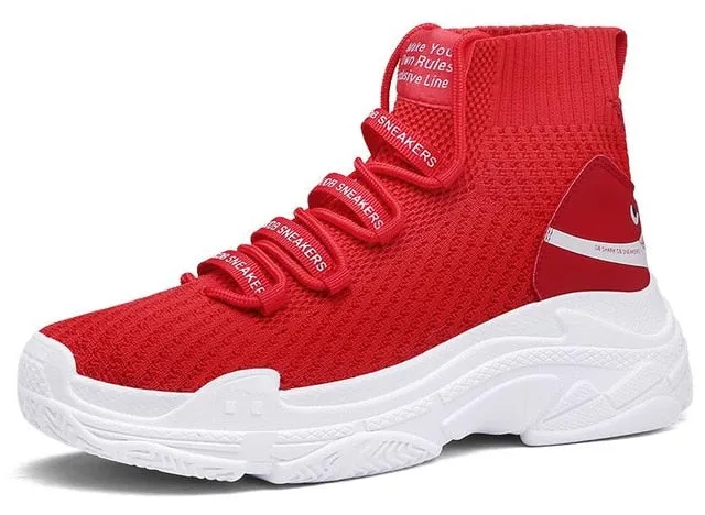 Red Shark Sneakers Women Men High Top Breathable Flat Platform Shoes Women Casual Socks Shoes Chunky Sneakers Men And Women