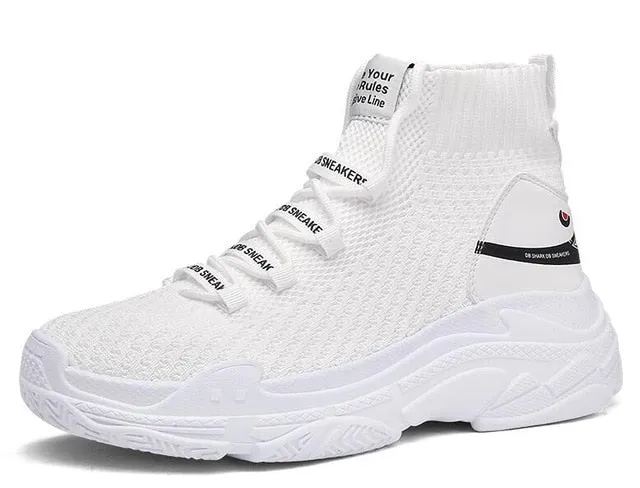 Red Shark Sneakers Women Men High Top Breathable Flat Platform Shoes Women Casual Socks Shoes Chunky Sneakers Men And Women