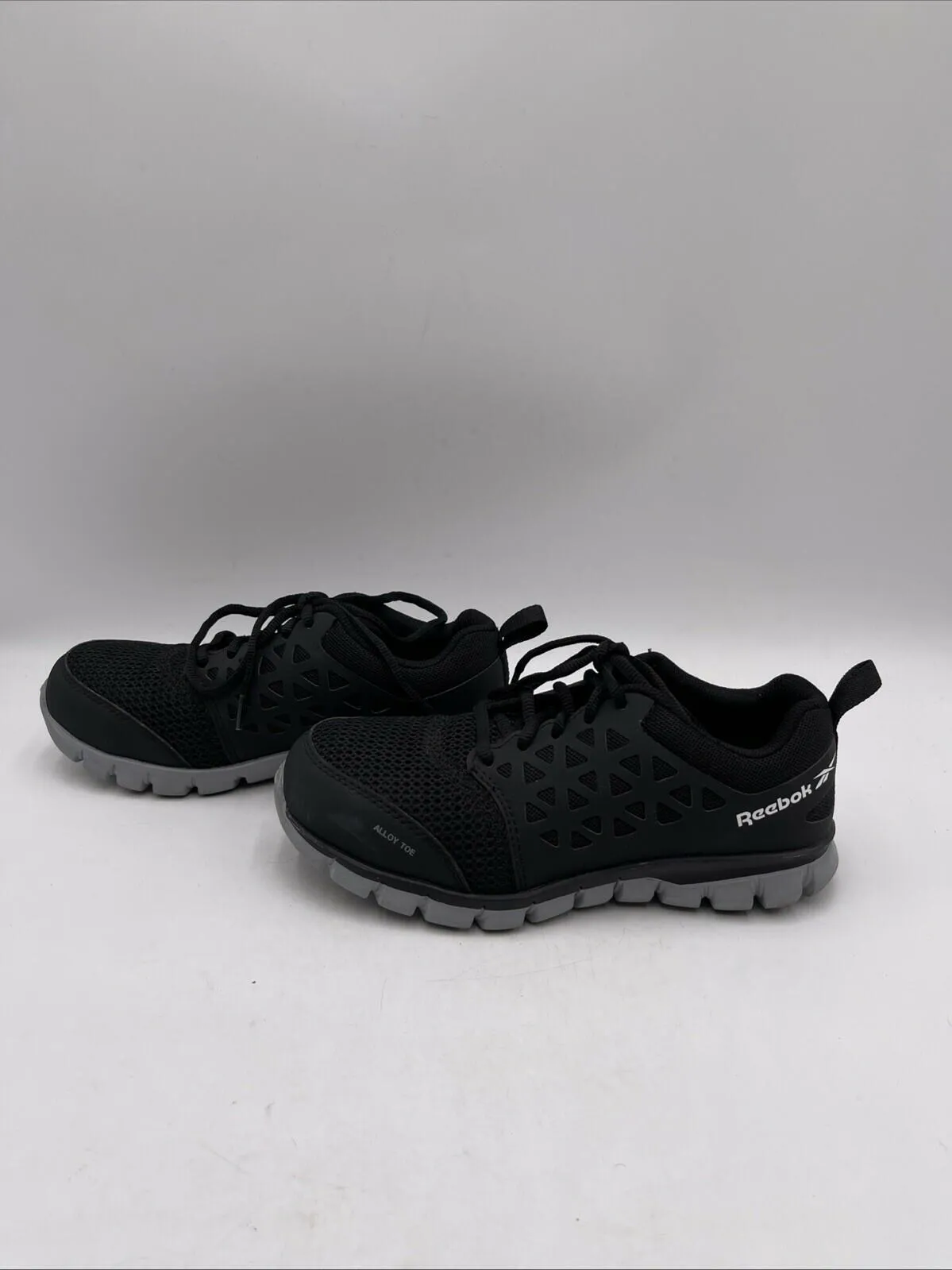 Reebok SUBLITE CUSHION Black Lace Up Alloy Toe Work Shoes Men’s 5/Women’s 7 - Very Good