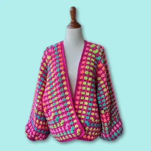 Retro Pink Rainbow Oversized Hexagon Cardigan