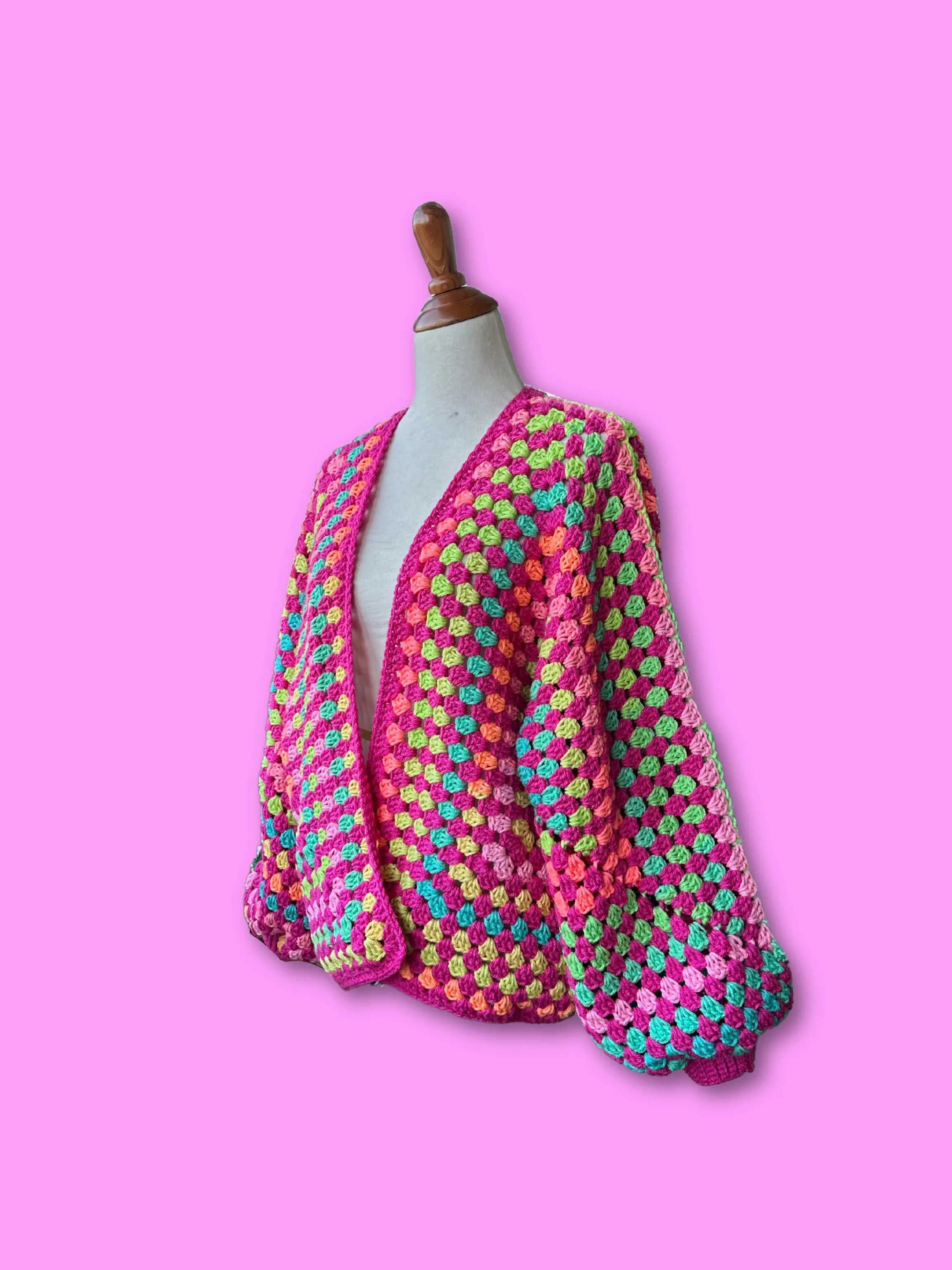Retro Pink Rainbow Oversized Hexagon Cardigan