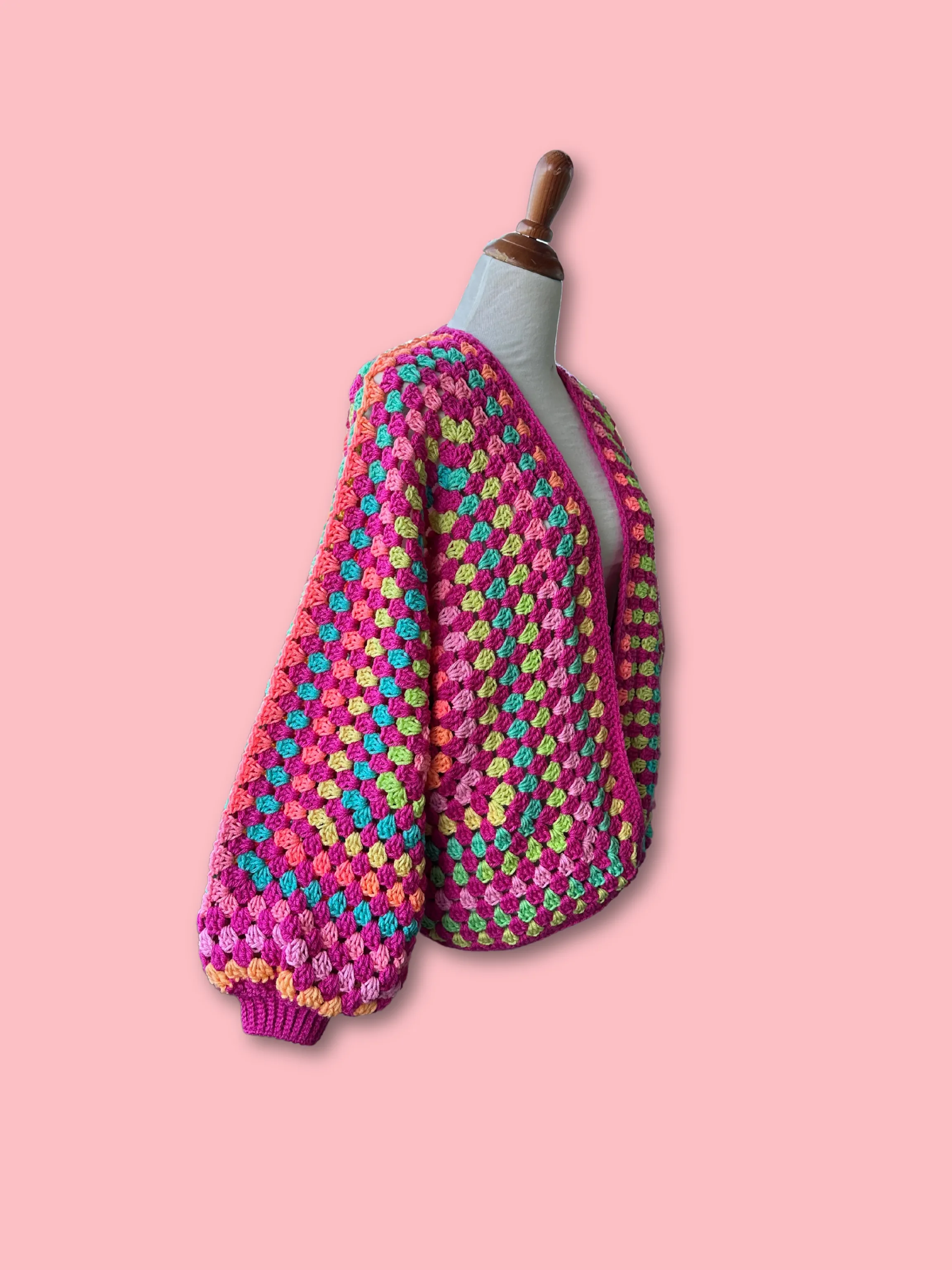 Retro Pink Rainbow Oversized Hexagon Cardigan