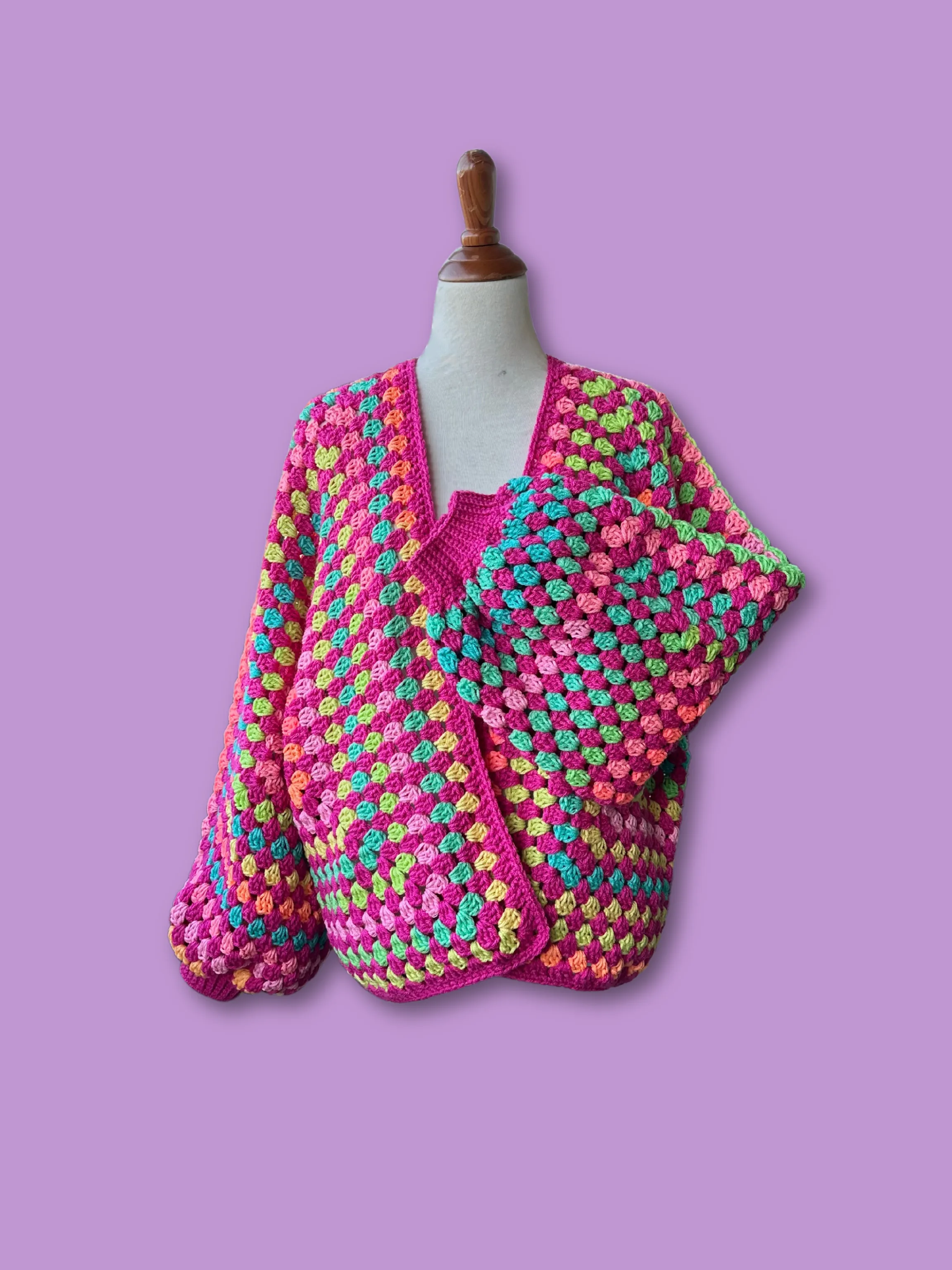 Retro Pink Rainbow Oversized Hexagon Cardigan
