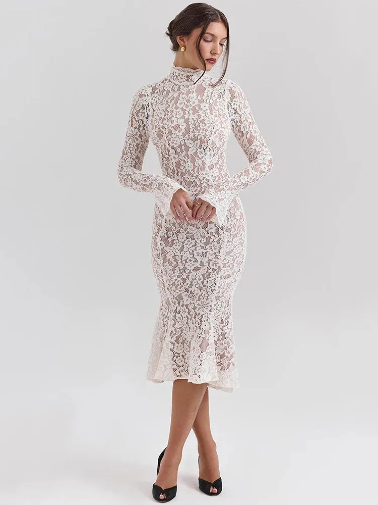 Riley™ - Lace Bodycon with High Neck and High Waist