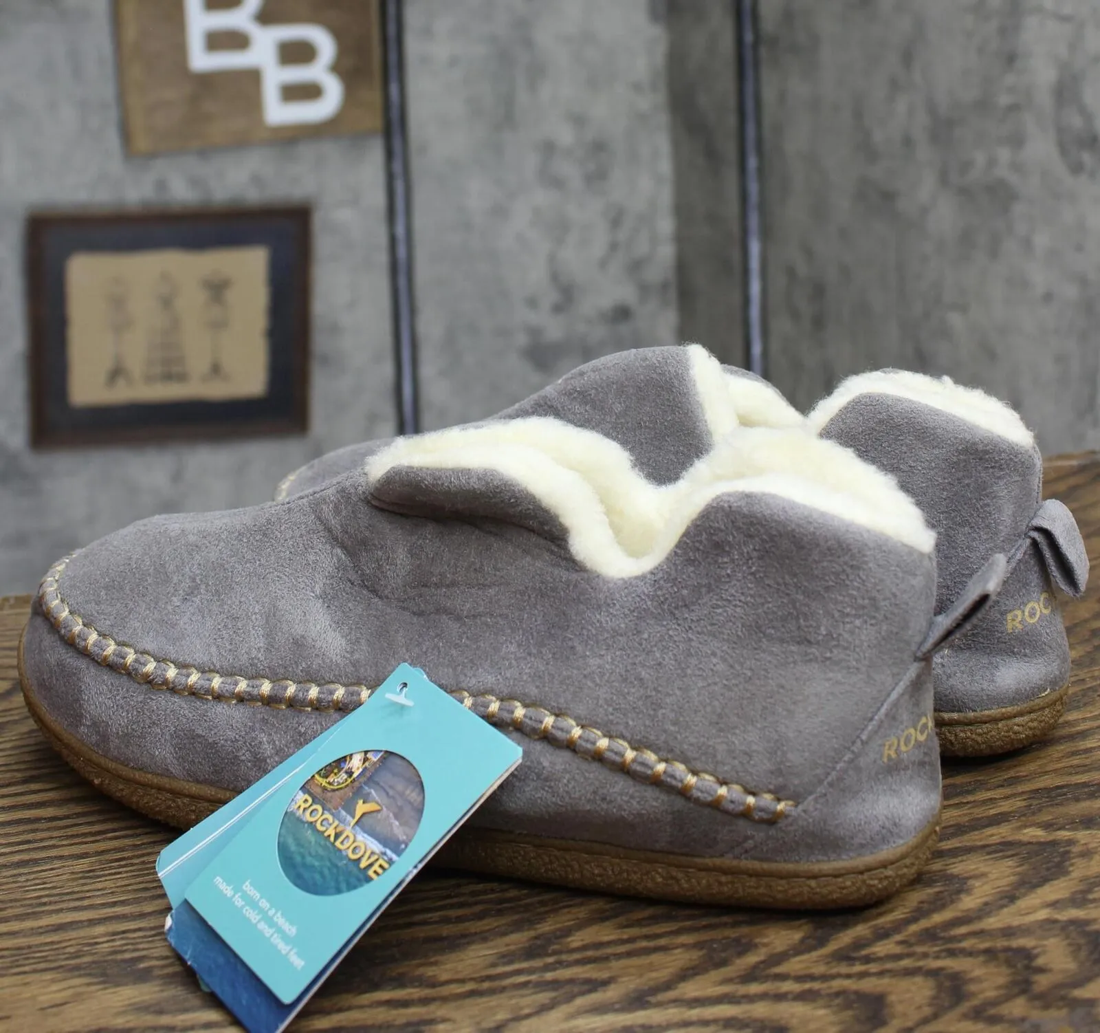 Rockdove Womens Mountainside Faux Fur Lined Ankle Bootie Slipper Cloud Gray 11