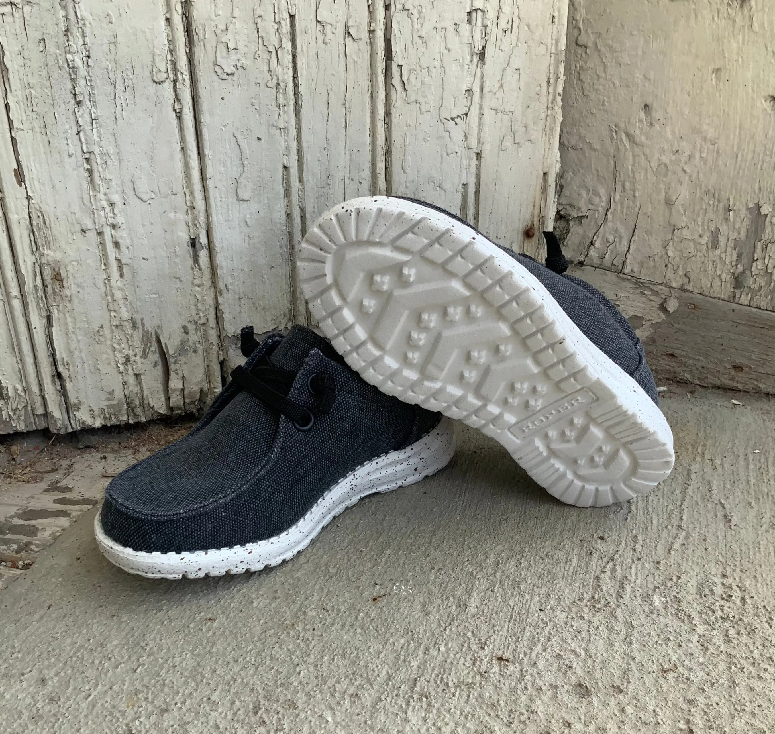 Roper Children/Youth Hang Loose Black Canvas Slip On Laced Shoe 1793-2966