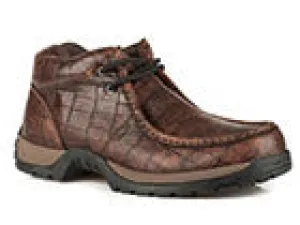ROPER MENS FOOTWEAR LACE UP PERFORMANCE LITE SOLE 2 EYELET ANKLE BOOT W/PADDED COLLAR,  BROWN RUSTIC GATOR LEATHER