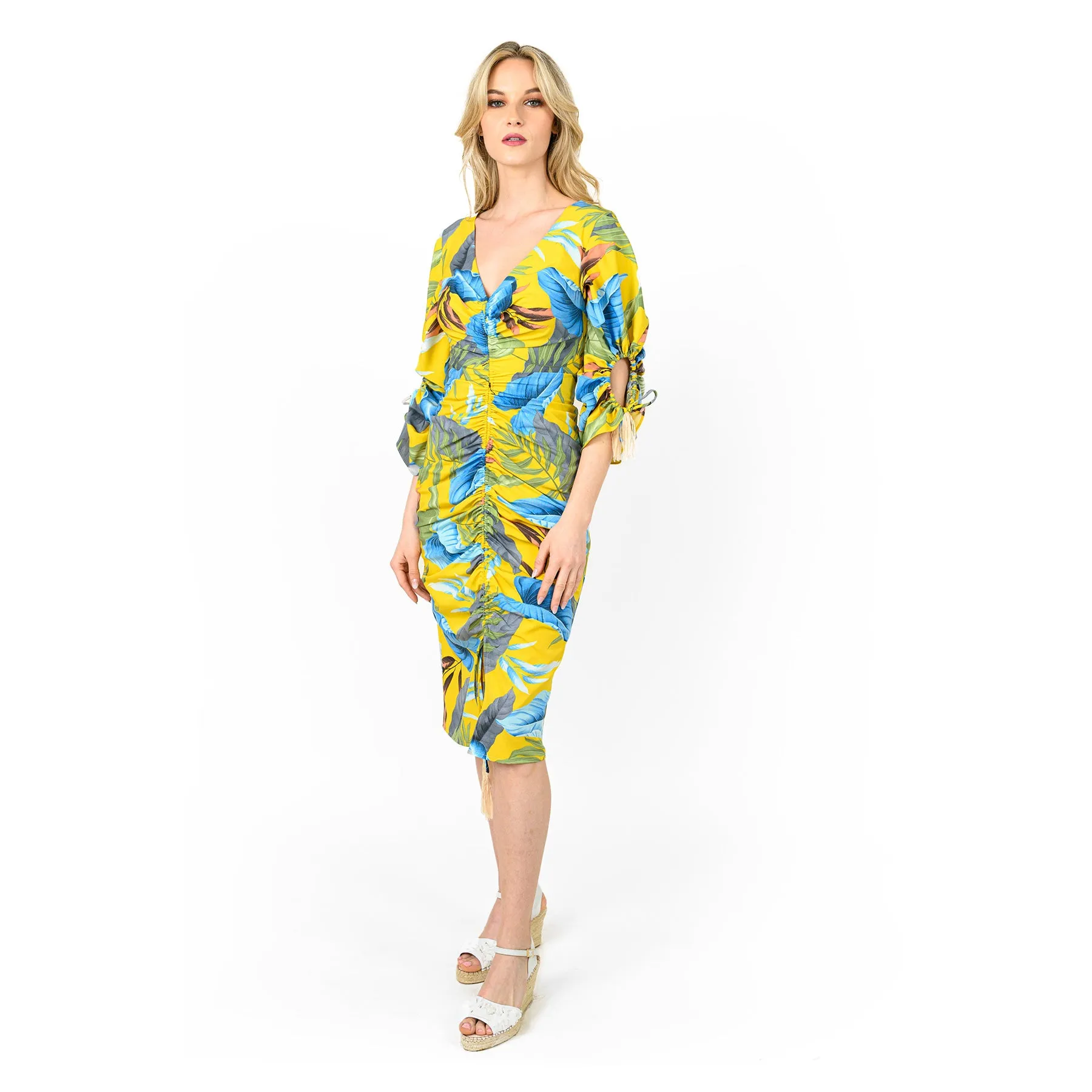 Rouched Front Midi Sheath