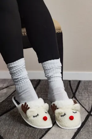 Rudolph - Plush Winter Slippers with Grip Sole, Perfect for Keeping Feet Warm While Cooking, Working, or Lounging at Home