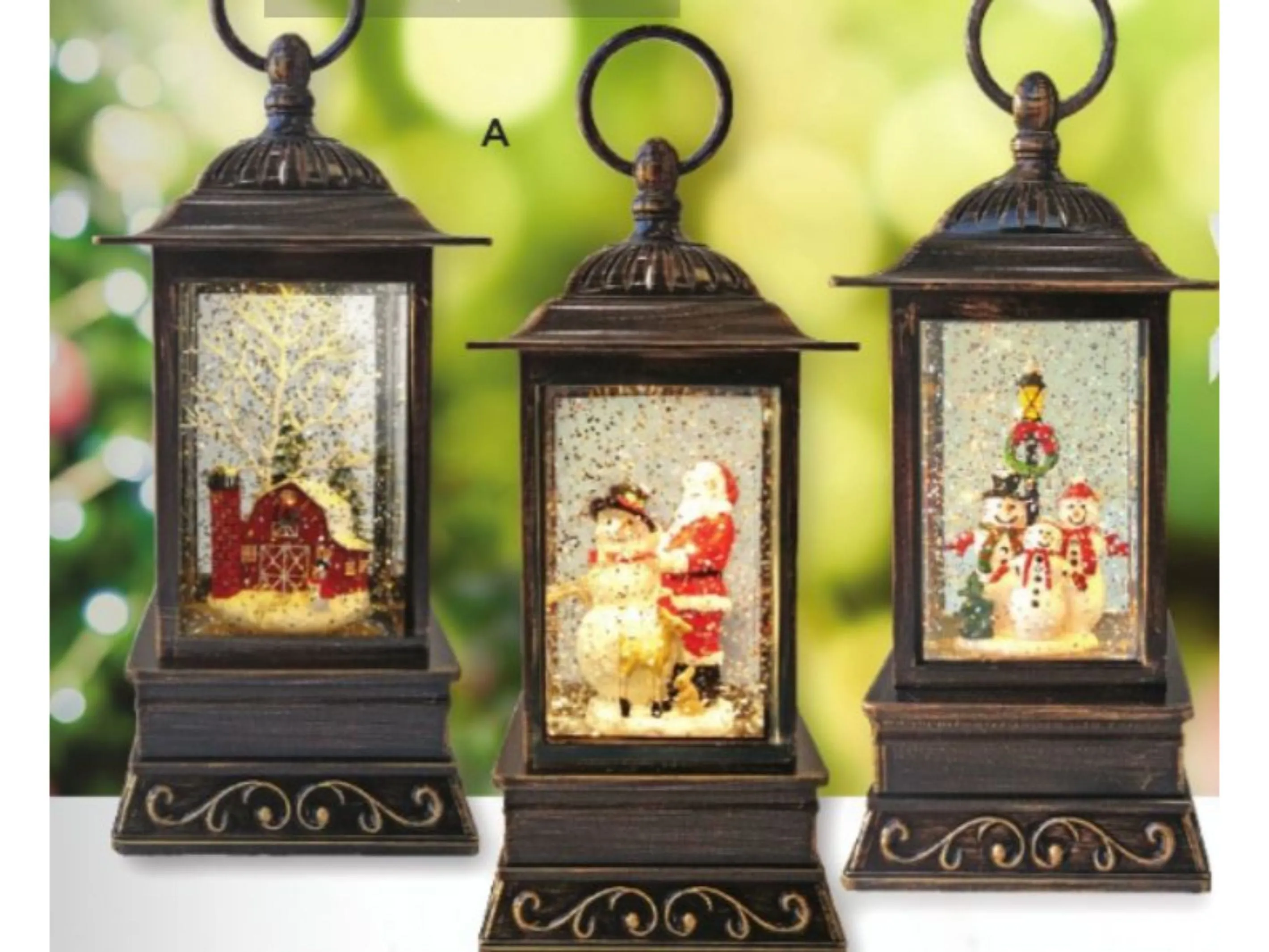 Santa & Friends Glitter Lantern w/LED 10.5"