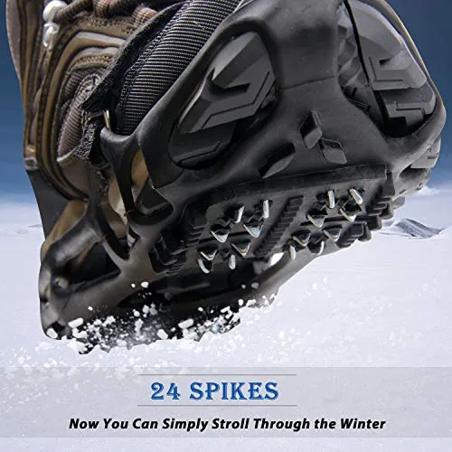 Shaddock Fishing Ice Cleats for Shoes and Boots, Ice Snow Traction Cleats Crampons for Men Women Kids Winter Walking on Ice and Snow Anti Slip Overshoe Stretch Footwear (Size L)