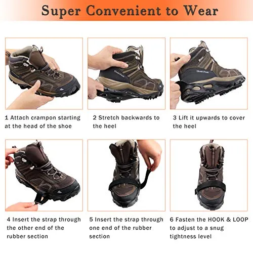 Shaddock Fishing Ice Cleats for Shoes and Boots, Ice Snow Traction Cleats Crampons for Men Women Kids Winter Walking on Ice and Snow Anti Slip Overshoe Stretch Footwear (Size L)